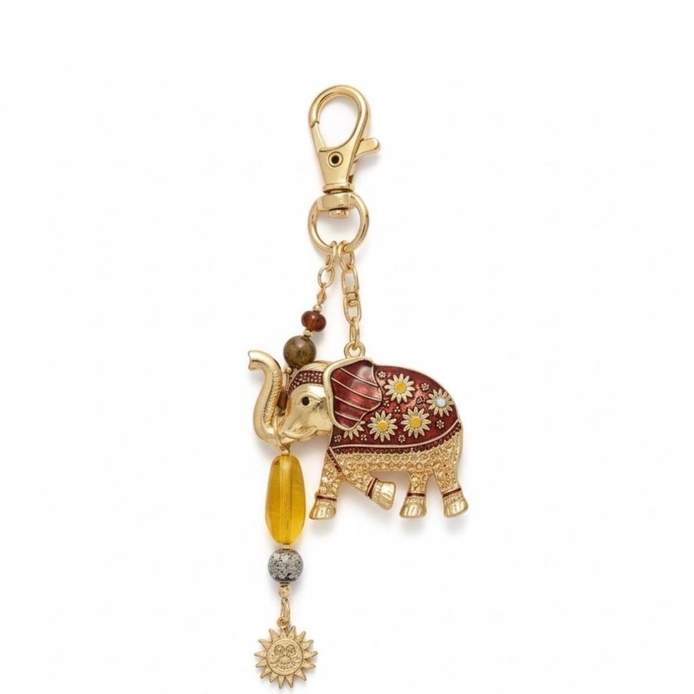 NWT Gold Elephant Keychain with Beads